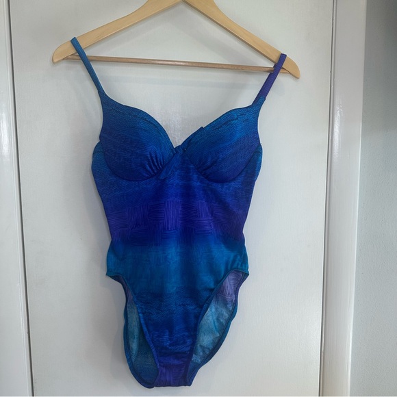 Other - Vintage 90/00s High Leg One Piece Bathing Suit. Blue Geometric. Size: Small.